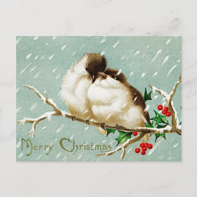 Vintage Weihnachtsvögel fröhlich Retro Postkarte (Vorderseite)
