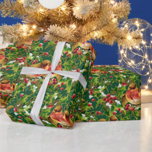 Vintage-Weihnachtsvögel Stechpalme Faux-Gold-Muste Geschenkpapier