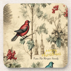 Vintage-Weihnachtsvögel Stechpalmenbeere Getränkeuntersetzer