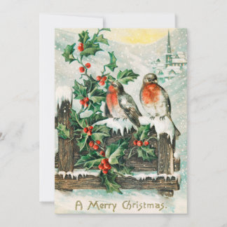 Vintage-Weihnachtsvögel und Winter-Schnee-Stechpal Feiertagskarte