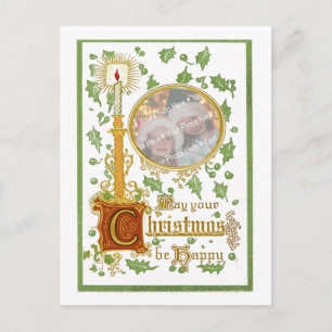 Vintage Weihnachtsvorlage für Kerzenhalter-Fotos Feiertagspostkarte