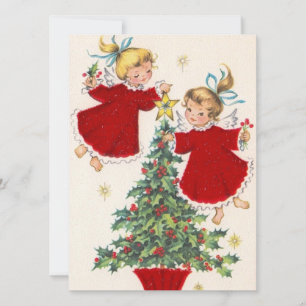 Vintage-Weihnachtswinkel schmücken den Baum Feiertagskarte