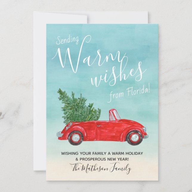 Vintage Weihnachtswünsche des Roten Autos Feiertagskarte (Vorderseite)