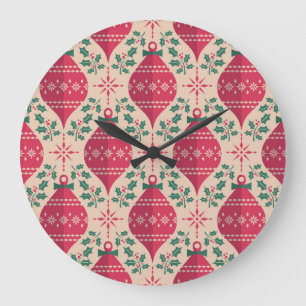 Vintage Weihnachtszeit Nahtloses Muster Große Wanduhr