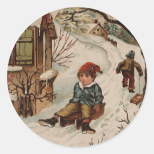 Vintage Weihnachtszeit Runder Aufkleber