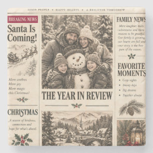 Vintage Weihnachtszeitung, Retro-Familienfeiertag Steinuntersetzer