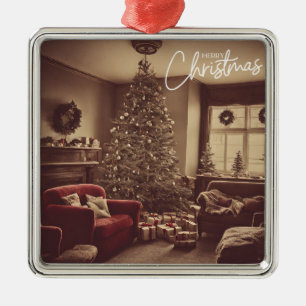 Vintage-Weihnachtszimmer Baum mit Geschenken Ornament Aus Metall