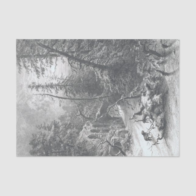 Vintage Weihnachtszittel Papier WINTER WALD (Vorderseite)