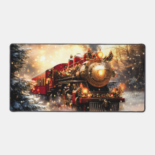Vintage Weihnachtszug-Express in schneereicher Nac Schreibtischunterlage