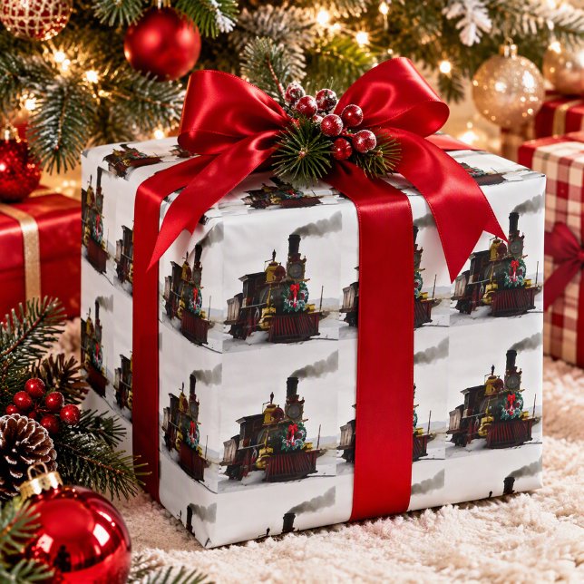 Vintage-Weihnachtszug, Feiertage  Geschenkpapier (Von Creator hochgeladen)