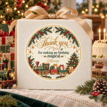 Vintage-Weihnachtszug-Geburtstags-Danke-Aufkleber