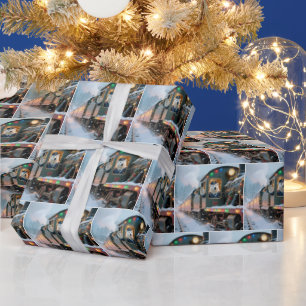 Vintage Weihnachtszug mit winkendem Eisbären Geschenkpapier