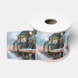 Vintage Weihnachtszug mit winkendem Eisbären Ripsband