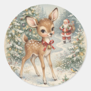 Vintage-Weihshirschen und Weihnachtsmann Holiday W Runder Aufkleber