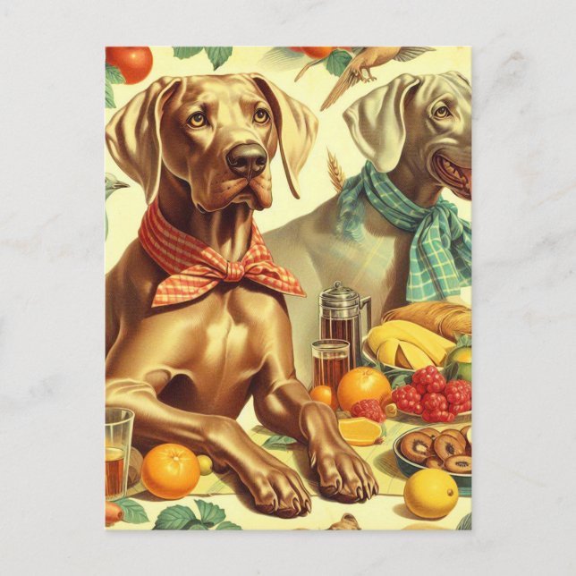Vintage Weimaraner-Malerei Postkarte (Vorderseite)