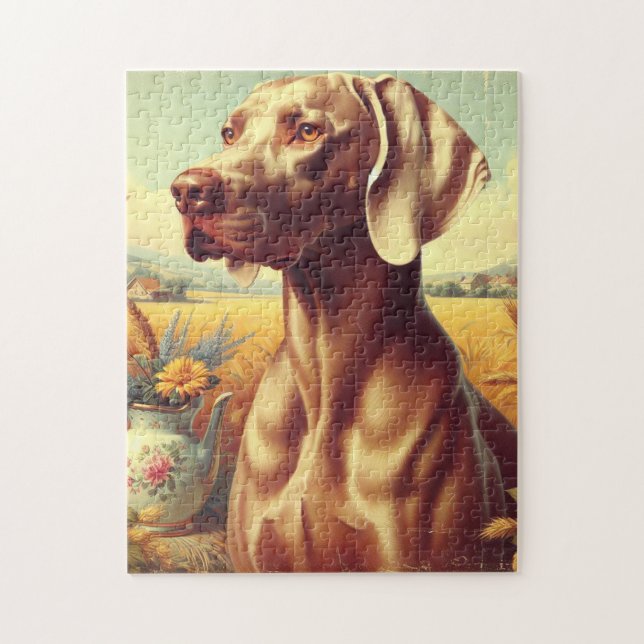 Vintage Weimaraner-Malerei Puzzle (Vertikal)