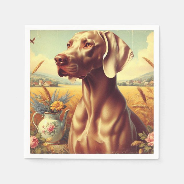 Vintage Weimaraner-Malerei Serviette (Vorderseite)