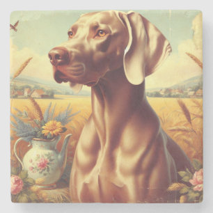 Vintage Weimaraner-Malerei Steinuntersetzer