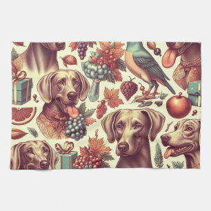 Vintage Weimaraner-Nahtlose Illustration Geschirrtuch