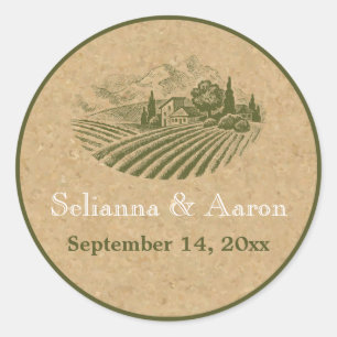 Vintage Weinberg und Kork Hochzeit Save the Date Runder Aufkleber