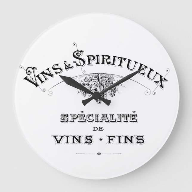 Vintage Weine und Spirituosen aus Frankreich Große Wanduhr (Vorderseite)