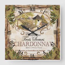 Vintage Weinetiketten-Uhr Quadratische Wanduhr