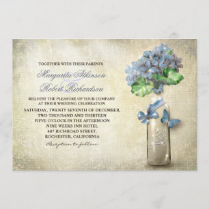 Vintage Weinflasche & Blume Einladung zur Hochzeit