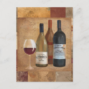 Vintage Weinflaschen und Weinglas Postkarte