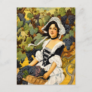 Vintage Weinlese Mädchen mit Traubenkorb Feiertagspostkarte