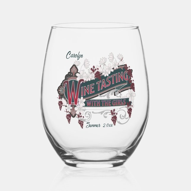 Vintage Weinprobe mit den Girls Weinglas Ohne Stiel (Vorderseite)