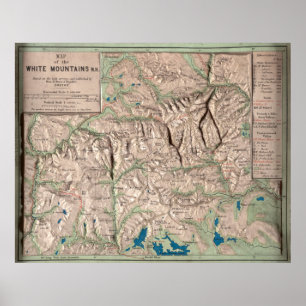 Vintage Weiße Berge Physikalische Karte (1872) Poster