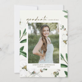 Vintage weiße Blume Botanisches Foto Abschluss Einladung