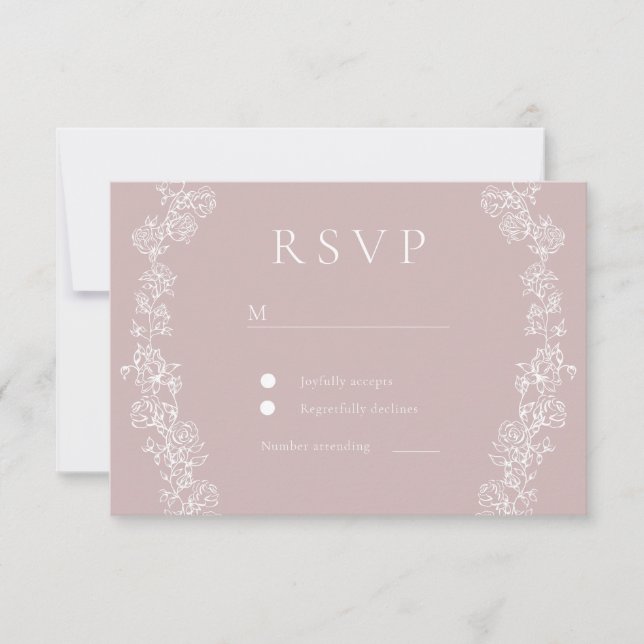 Vintage weiße Blume Dusty Pink Wedding RSVP Karte (Vorderseite)