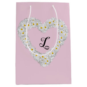 Vintage weiße Blume Herz mit Monogramm Mittlere Geschenktüte