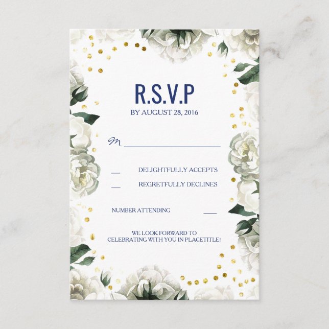 Vintage weiße Blume Hochzeitskarten RSVP Karte (Vorderseite)