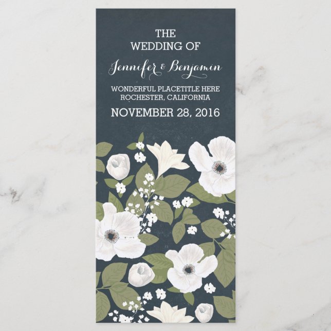 Vintage weiße Blume verrichten Hochzeitsprogramme Programm (Vorderseite)