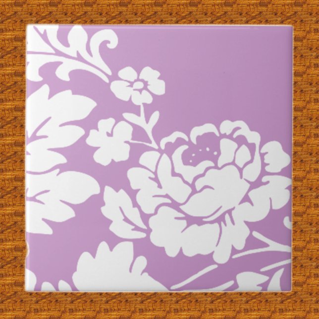 Vintage Weiße Blumensilhouette auf Lavendel  Fliese (Von Creator hochgeladen)