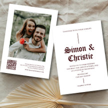 Vintage Weiße Burgunder Foto QR-Code Hochzeit