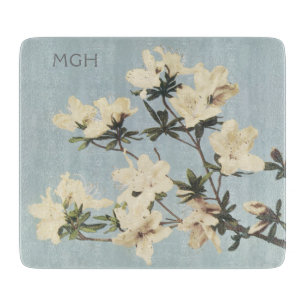 Vintage weiße Creme-Azaleenblüten Monogramm Schneidebrett