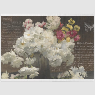Vintage Weiße Flora und Ephemera Dekoupage Seidenpapier