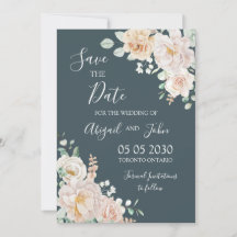 Vintage Weiße Florale Navy Blaue Save-the-Date-Kar