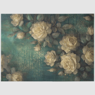 Vintage weiße französische Rose Goldfolie Smaragd Seidenpapier