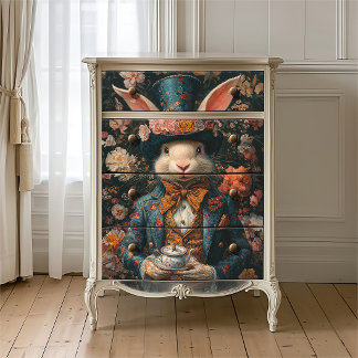 Vintage Weiße Hasen-Irre-Teegesellschaft Blumenmus Seidenpapier