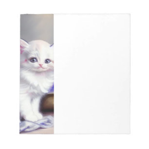 Vintage weiße Kätzchen mit rosa und violetten Blum Notizblock