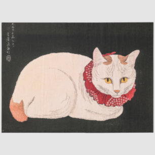 Vintage Weiße Katze - Takahashi Shotei Decoupage Seidenpapier