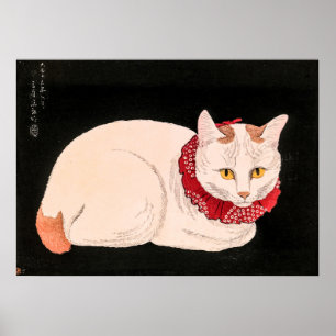 Vintage weiße Katze - Takahashi Shotei Poster