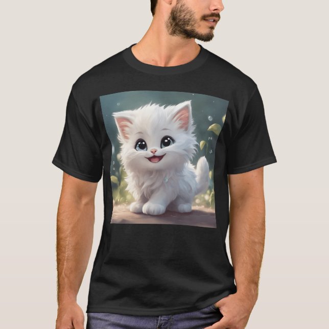 Vintage weiße Katzen T-Shirt (Vorderseite)