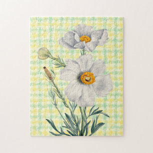 Vintage weiße Klatschmohn-Blumenkunst Puzzle