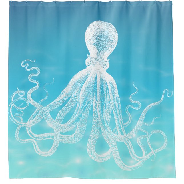 Vintage weiße Krake im tiefes Seeozean Duschvorhang (Vorderseite)