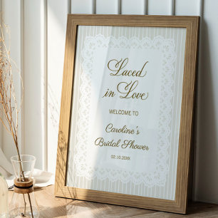 Vintage Weiße 'Laced in Love' Brautparty Willkomme Poster